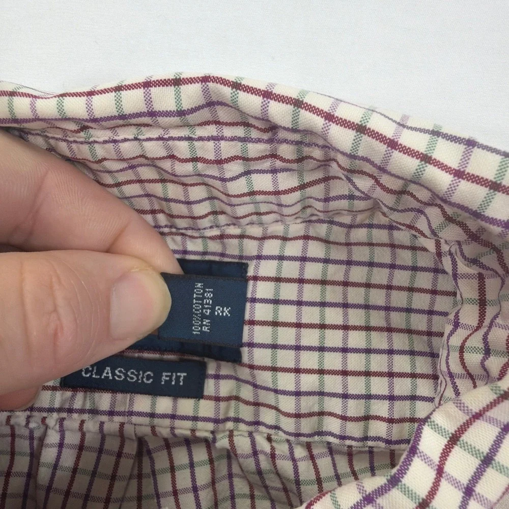 Ralph Lauren Button Down Shirt Classic Fit Cotton Check Large 16.5 L Burgundy‎